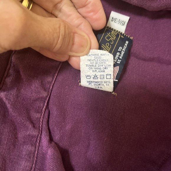 Panhandle Men's Shirt Size 15.5x34 Heavy Denim Pearl Snap Long Sleeve Purple - Picture 9 of 9